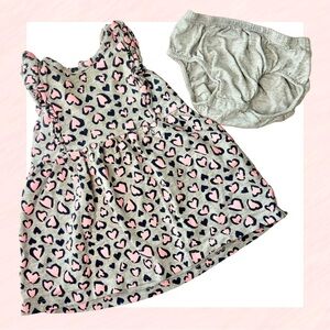 Carter’s Baby Girl Dress Set 6M Gray Heart Print Dress & Matching Bloomers